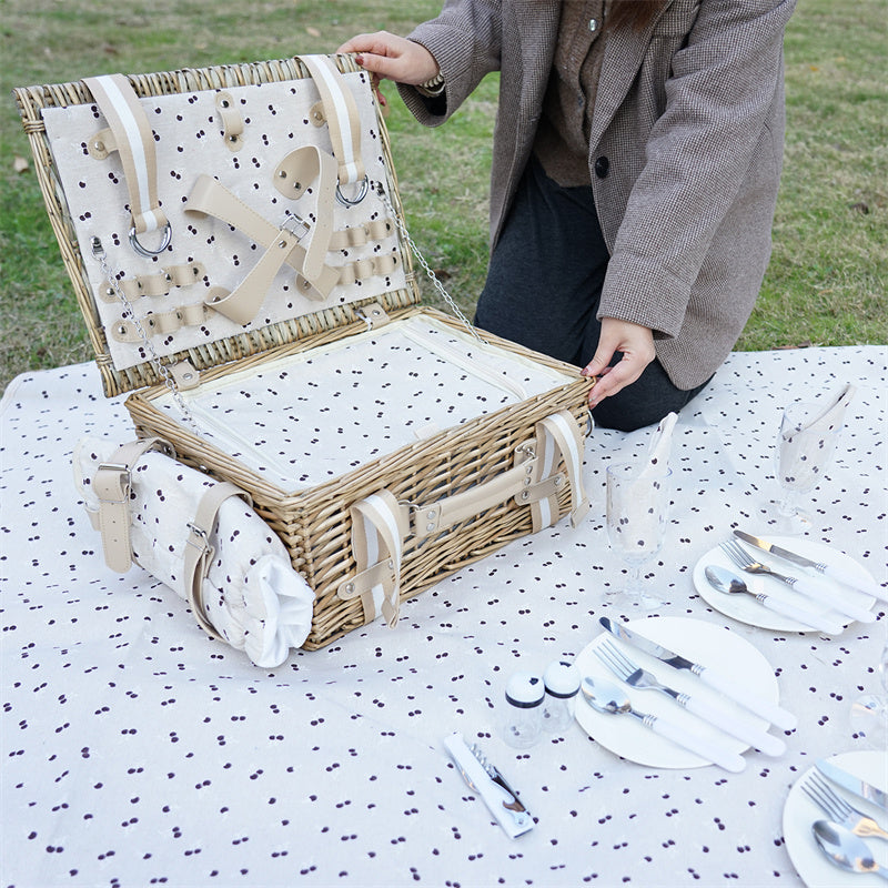 Four-Person Rattan Picnic Basket Set