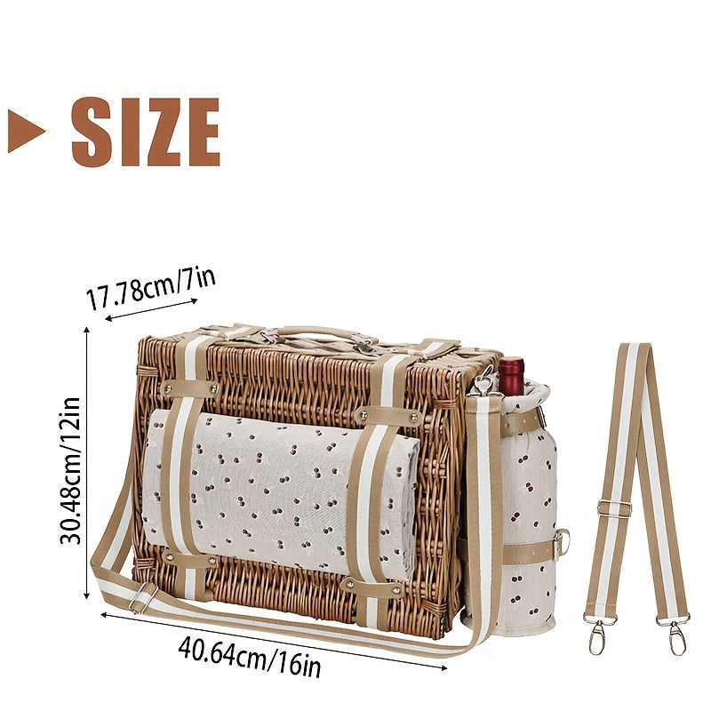 Four-Person Rattan Picnic Basket Set